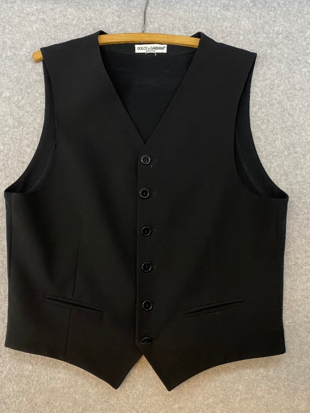 Dolce & Gabbana 42" Chest • Black Vest • 6 Button • Pockets • Wool Blend